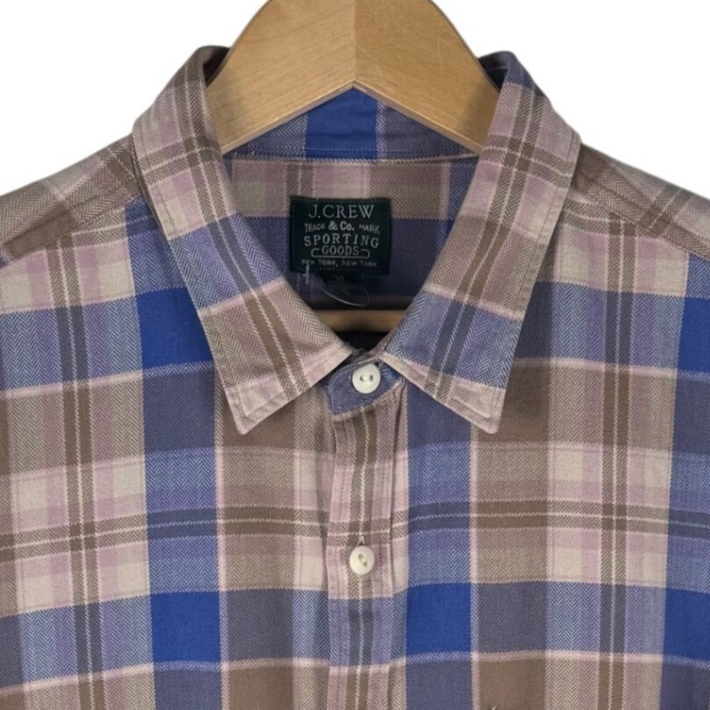 J. Crew Sporting Goods Plaid Twill Shirt Mens XL Blue Herringbone Workshirt